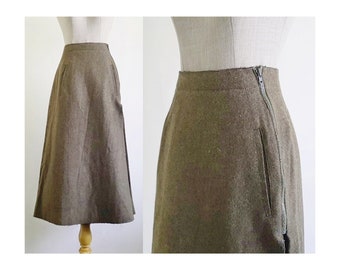 GIANFRANCO FERRE Brown Wrap Skirt Vintage A Line Midi Skirt Womens Wool Skirt Zip Up Skirt Italian Skirt With Pockets XS 24" Waist