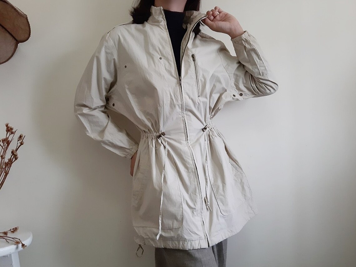 DKNY Vintage Beige Cotton Jacket Womens Long Jacket Retro Etsy