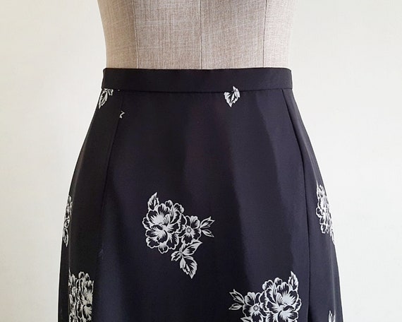 Black Floral Skirt Vintage Chiffon Midi Skirt Womens Flower Print Skirt A Line Skirt High Waisted Skirt Aline Skirt Medium M 29 Waist Etsy UK