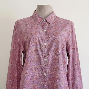 Medium Vintage CHARTER CLUB Purple Paisley Print Shirt Womens Long Sleeve Blouse Cotton Shirt Button Up Shirt Collared Shirt Boho Retro Top