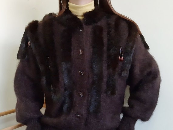 Vintage Real Fur Cardigan Coat Womens Knit Cardiga