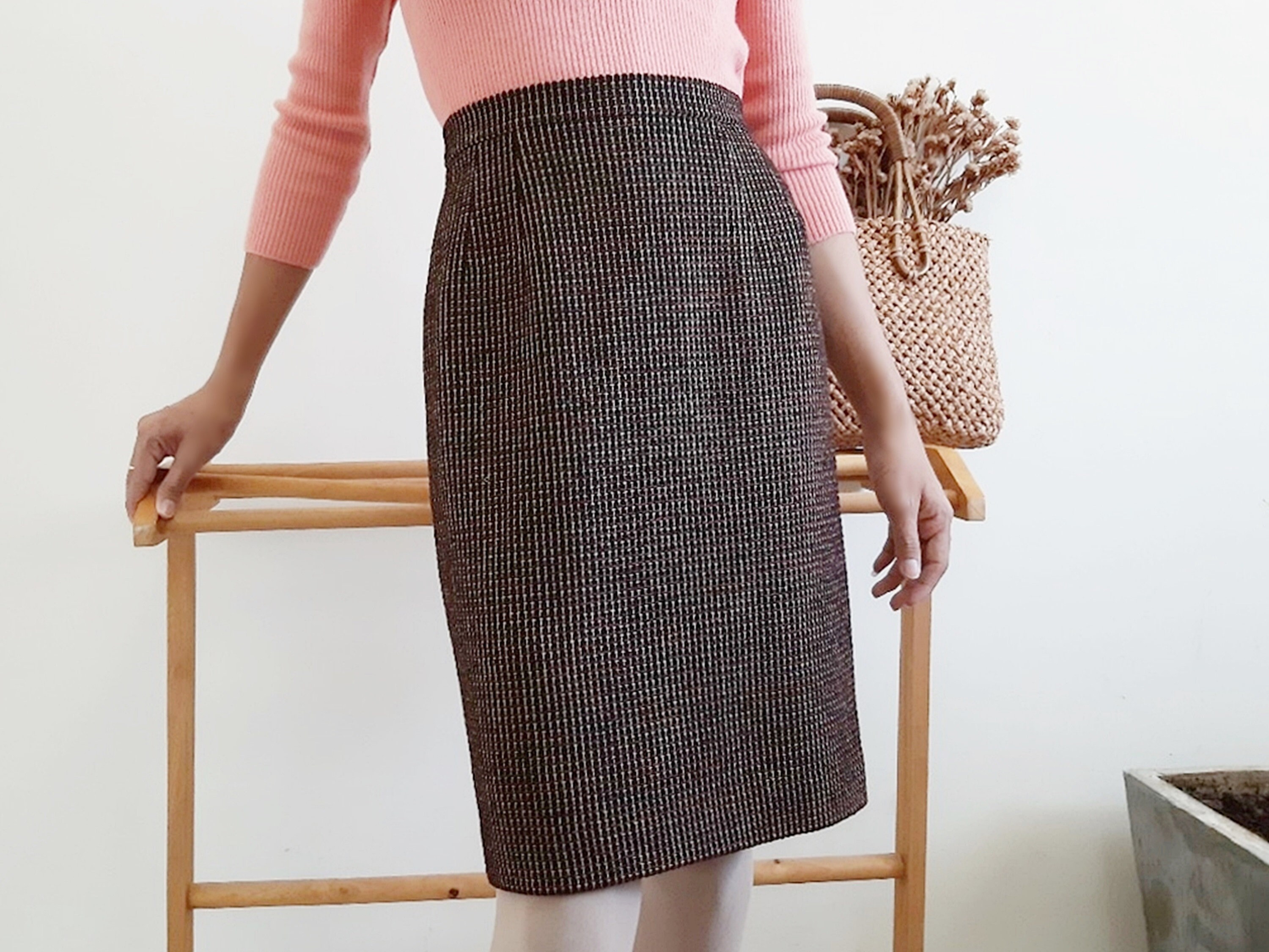 AQUASCUTUM Vintage Wool Skirt Womens Brown Black Skirt High | Etsy