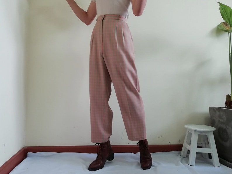 high waisted tartan trousers womens