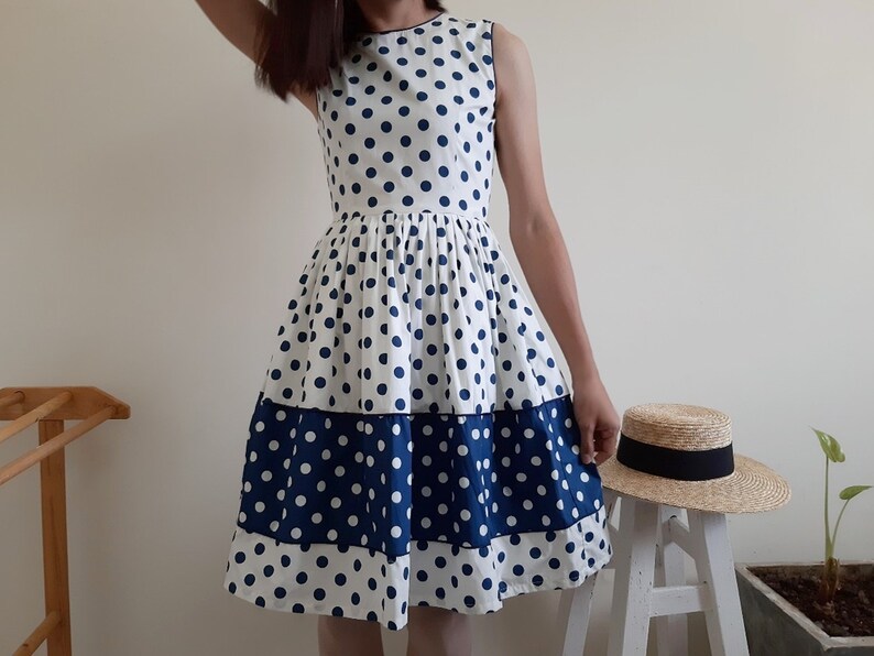 blue and white dot dress