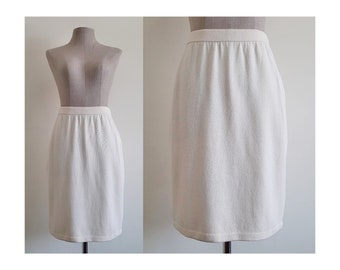 ST. JOHN Cream Knit Skirt Vintage Wool Skirt Womens Elastic Waist Skirt Above The Knee Skirt Pull On Skirt Designer Skirt XS Small