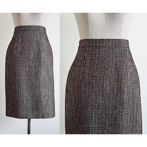 AQUASCUTUM Black Brown Wool Skirt Vintage Knee Length Skirt Womens Straight Skirt High Waisted Skirt Designer Skirt Small 26 Waist image 1