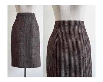 AQUASCUTUM Black Brown Wool Skirt Vintage Knee Length Skirt Womens Straight Skirt High Waisted Skirt Designer Skirt Small 26" Waist