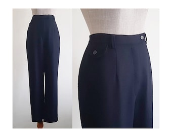 Black Tapered Leg Pants Vintage High Waisted Pants Womens Wool Trousers High Rise Pants Fall Pants Winter Pants Casual Pants Small Medium