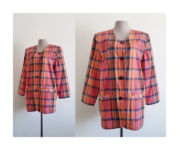 Orange plaid shop jacket womens
