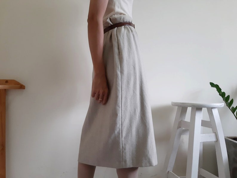 PARIS Vintage Beige Wool Skirt Womens Midi Skirt High Waisted Skirt Fall Skirt Winter Skirt Formal Skirt Medium 28 Waist M ELEGANCE S.A