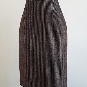 AQUASCUTUM Black Brown Wool Skirt Vintage Knee Length Skirt Womens Straight Skirt High Waisted Skirt Designer Skirt Small 26 Waist image 6