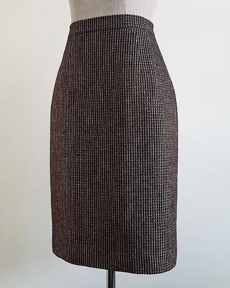 AQUASCUTUM Black Brown Wool Skirt Vintage Knee Length Skirt Womens Straight Skirt High Waisted Skirt Designer Skirt Small 26 Waist image 6