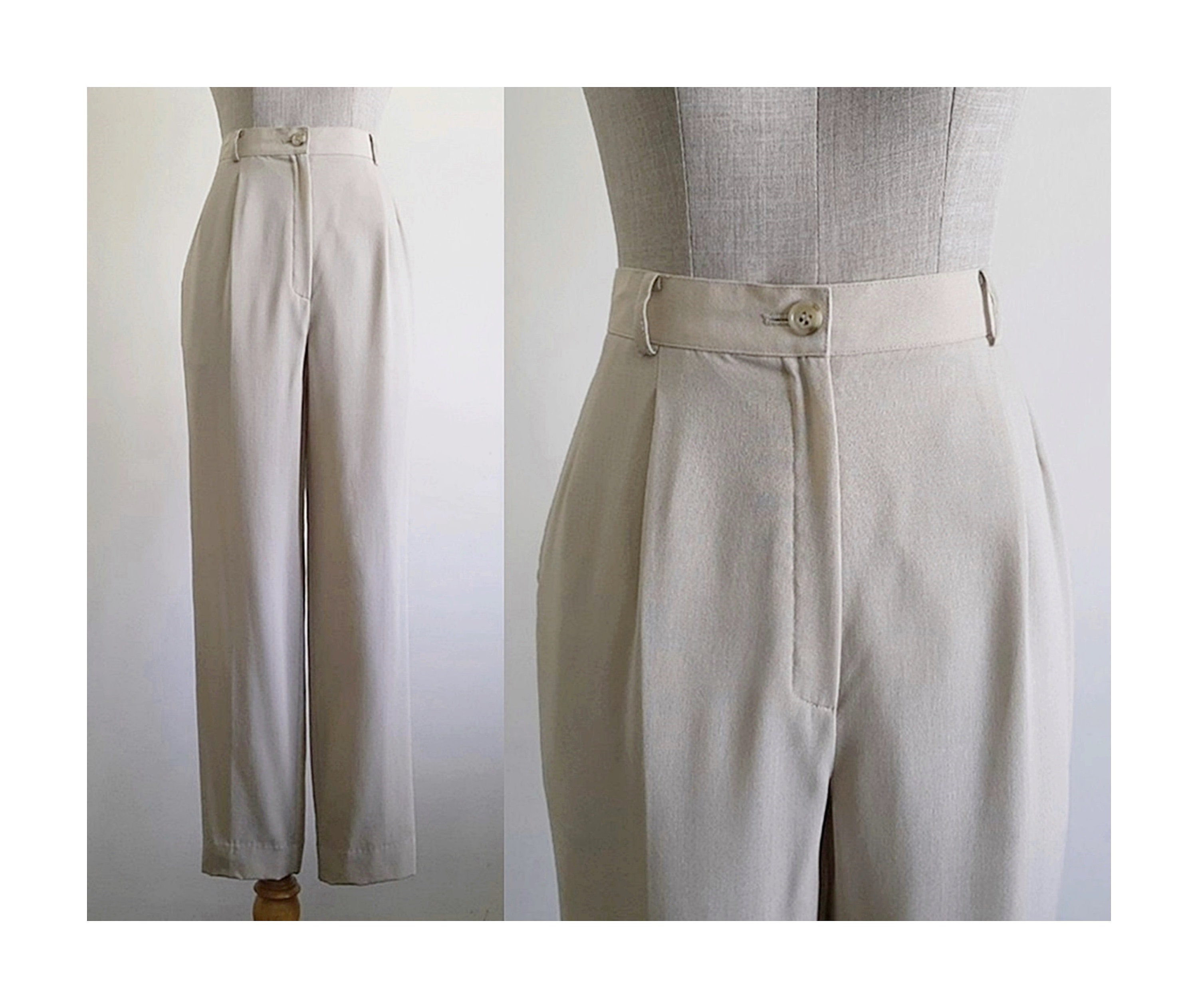 White Relaxed Fit Pants for Women, High Waist Wide Leg Pants for Women,  Blue Pants High Rise, White Pants Womens 