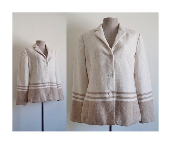 Cream Brown Alpaca Jacket Vintage Striped Jacket … - image 1