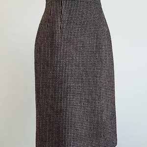 AQUASCUTUM Black Brown Wool Skirt Vintage Knee Length Skirt Womens Straight Skirt High Waisted Skirt Designer Skirt Small 26 Waist image 4