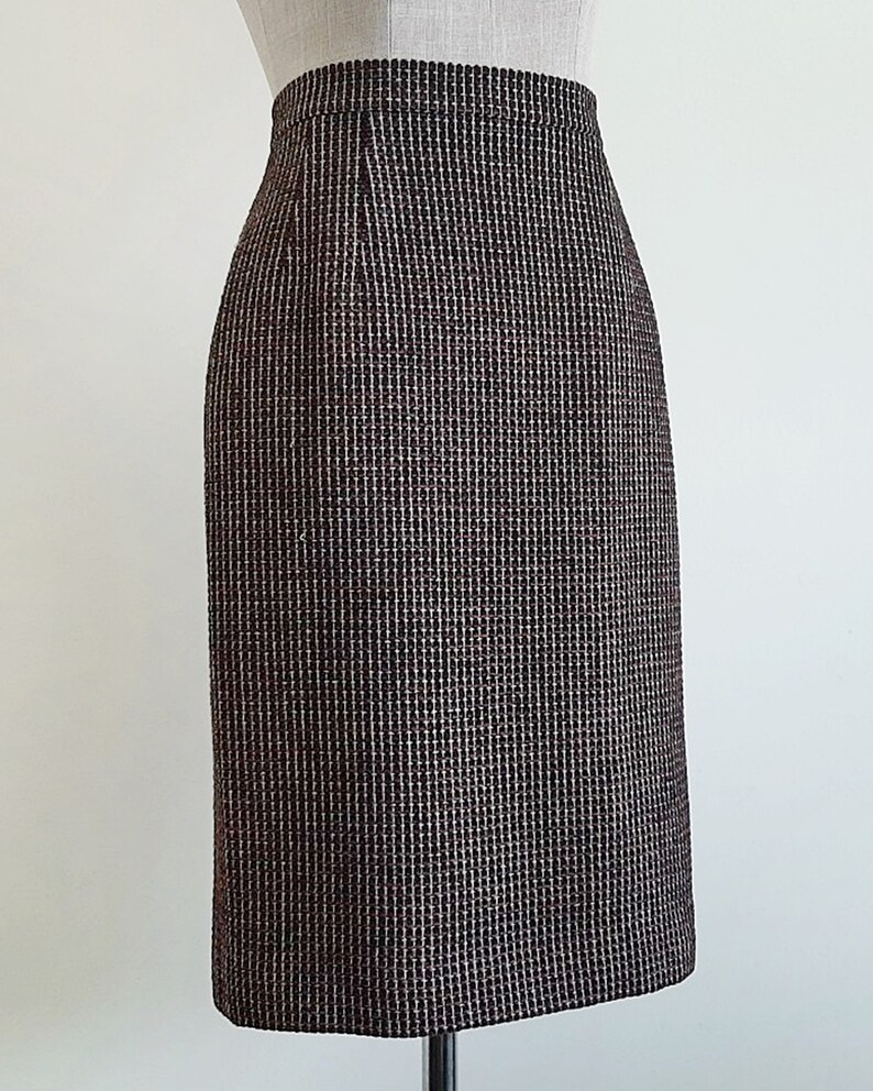 AQUASCUTUM Black Brown Wool Skirt Vintage Knee Length Skirt Womens Straight Skirt High Waisted Skirt Designer Skirt Small 26 Waist image 4