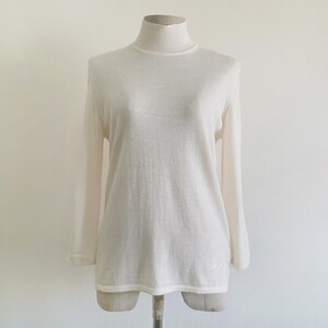 GENNY ヴィンテージ クリーム ウール セーター レディース モックネック ニット プルオーバー 軽量 イタリア製 S M
