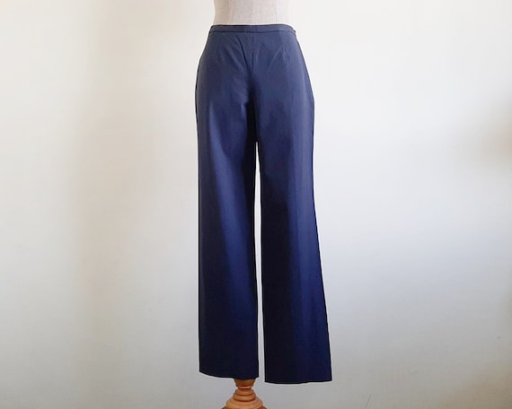 Navy Blue Cotton Pants Vintage Straight Leg Pants Womens Mid Rise