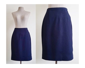 JEAN LOUIS SCHERRER Navy Blue Skirt Vintage Above The Knee Skirt Womens High Waisted Skirt French Skirt Secretary Skirt Small 26" Waist