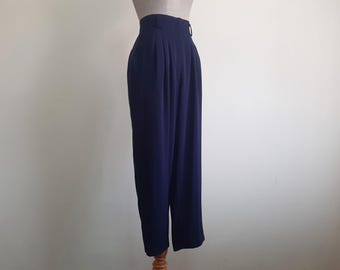 navy high waisted cigarette trousers Navy Cigarette Pants, High Waist Tapered Dress Pants