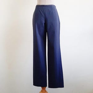 XS Kleine Vintage Marine Blau Baumwollhose Damen gerades Bein Hose Mid Rise Hose Stretch Hose Schlichte Basic Italienische Sommerhose 27 &quot;Taille