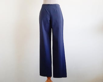 Vintage Navy Blue Cotton Pants Womens Stretch Mid Rise Straight Leg Trousers 27" Waist