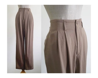 Pantaloni a pieghe marroni Pantaloni a vita alta vintage Pantaloni di lana da donna Pantaloni affusolati Pantaloni a vita alta Pantaloni da lavoro Pantaloni da lavoro Piccoli 26" Vita