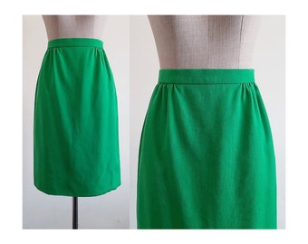 JAEGER Green Straight Skirt Vintage Polyester Skirt Womens Wool Skirt Knee Length Skirt High Waisted Skirt Office Skirt Small 26" Waist