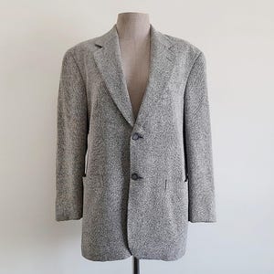 Blazer da uomo vintage LANVIN color crema in seta nera, con spalline imbottite, colletto a tacca, monopetto, formale, firmato, taglia M