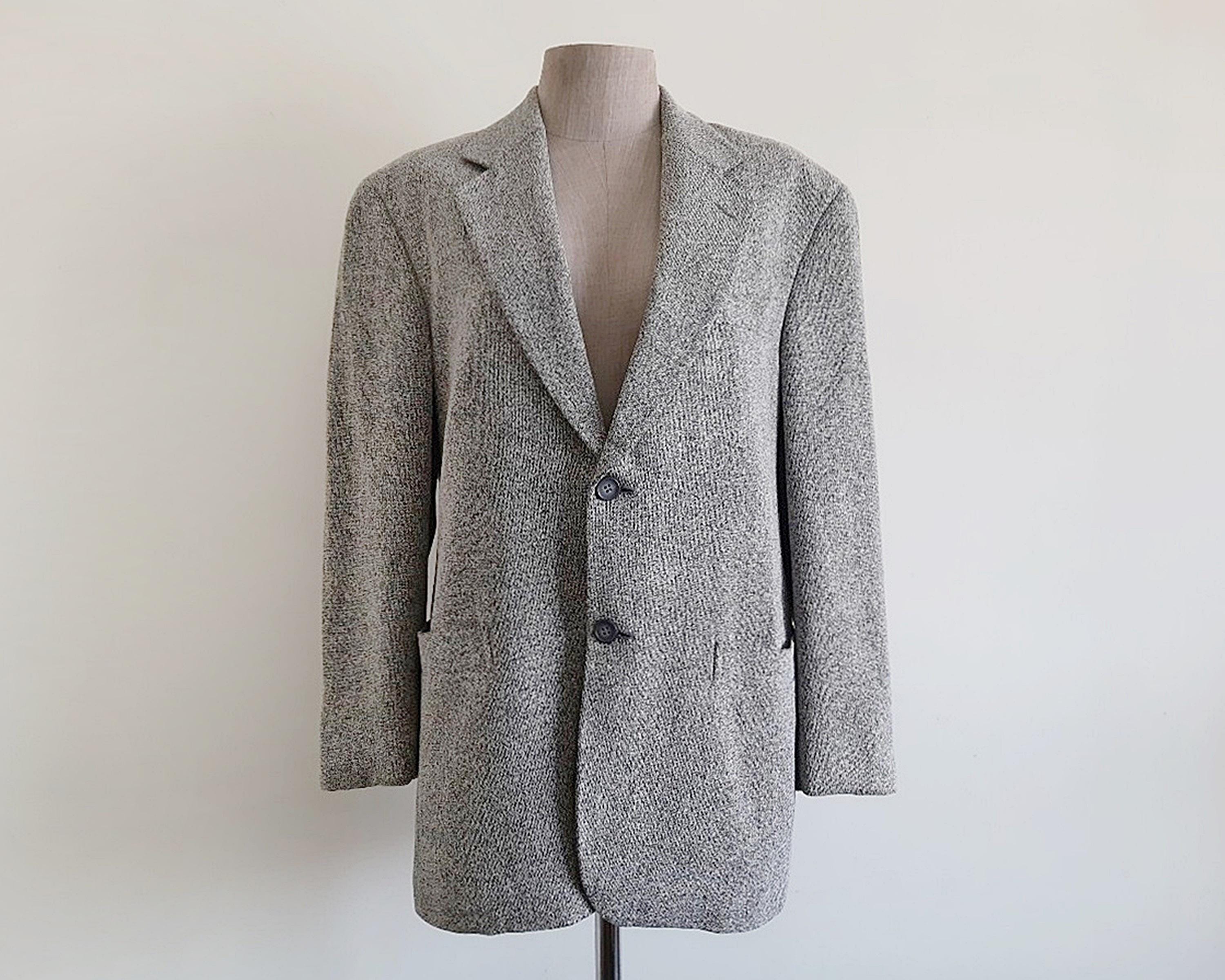 LANVIN Blazer de seda negro crema vintage mediano / Chaqueta con hombreras y botones para hombre, cuello con muesca, diseño estilo boyfriend, formal, para negocios y oficina