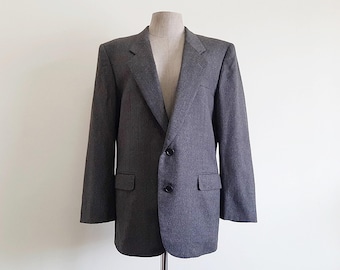 LANVIN Blazer de lana gris vintage mediano / Chaqueta de cuello con muesca para hombre, dos botones y bolsillos, diseño estilo boyfriend, otoño invierno, formal, oficina, M