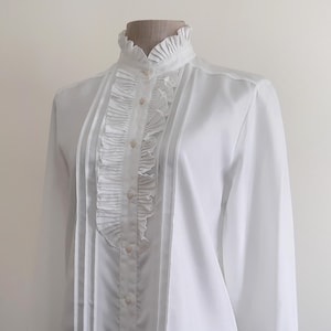 XS Vintage White Ruffle Blouse Womens Long Sleeve Shirt Pleated Blouse Button Up Blouse Polyester Blouse Cute Romantic Lolita Victorian Top