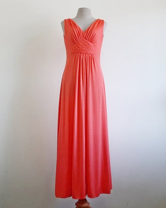 70s Orange Maxi Dress Vintage Prom Dress Womens F… - image 2
