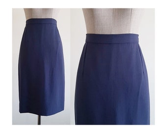 MISSONI Navy Blue Wool Skirt Vintage Knee Length Skirt Womens Straight Skirt High Waisted Skirt Viscose Skirt Italian Skirt Small 27" Waist