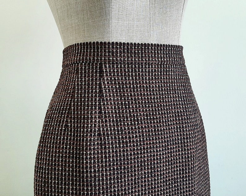 AQUASCUTUM Black Brown Wool Skirt Vintage Knee Length Skirt Womens Straight Skirt High Waisted Skirt Designer Skirt Small 26 Waist image 5