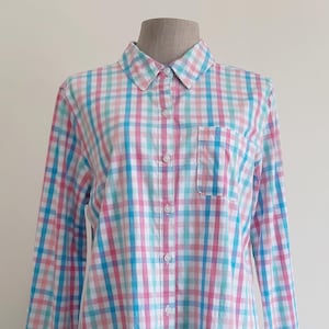 Medium Vintage CROFT & BARROW Blue Pink Check Shirt Womens Plaid Blouse Long Sleeve Shirt Cotton Shirt Button Up Shirt Collared Shirt Top M