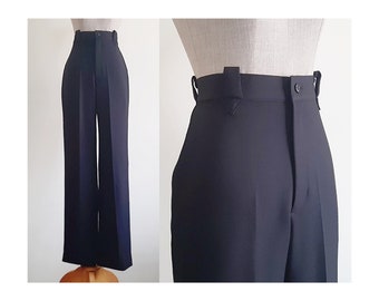 SHEPLERS zwarte Bootcut broek Vintage hoog getailleerde broek Womens hoogbouw broek Polyester broek Office broek zakelijke broek XS 25,5" taille