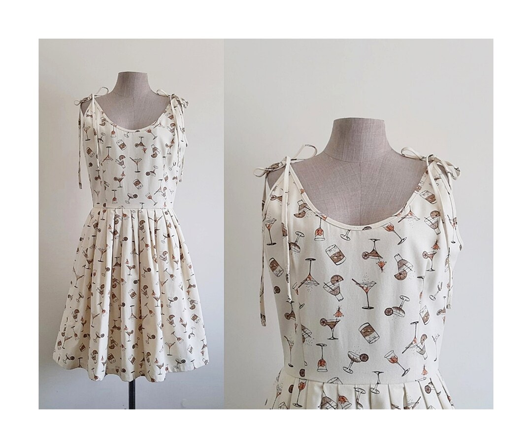 Cream Print Dress Womens Cotton Canvas Dress Pin up Dress Etsy UK