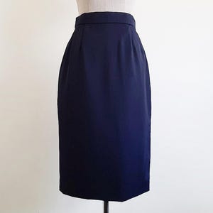 25.5&quot; Waist Vintage LANVIN Navy Blue Midi Skirt Womens Wool Skirt Straight Skirt High Waisted Skirt French Skirt Fall Skirt Career Skirt XS