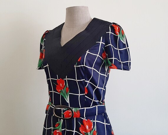 70s Floral Maxi Dress Vintage Navy Blue Dress Wom… - image 7