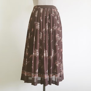 23&quot; Waist Vintage Brown Floral Skirt Womens Pleated Midi Skirt Chiffon Skirt Flare Skirt High Waisted Skirt Cute Boho Retro Summer Skirt XXS