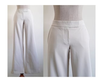 Beige Flare Pants Vintage Bell Bottom Pants Womens Flared Trousers Low Rise Pants Polyester Pants Office Pants Work Pants Business Pants XS