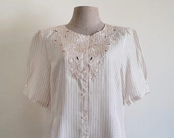 専用⭐︎Puff Sleeve Collar Blouse (Cream) ♡ Cream Rolled Collar Blouse Vintage Puff Sleeve Blouse Womens
