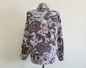 Vintage 80s LL Bean Floral Shirt Cotton Flannel Collared