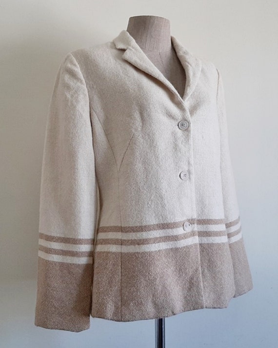 Cream Brown Alpaca Jacket Vintage Striped Jacket … - image 5