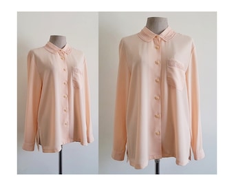 Chemisier orange avec col brodé, chemisier vintage à manches longues, chemise boutonnée pour femme, chemisier en polyester, chemisier de secrétaire, chemisier de bureau, taille moyenne