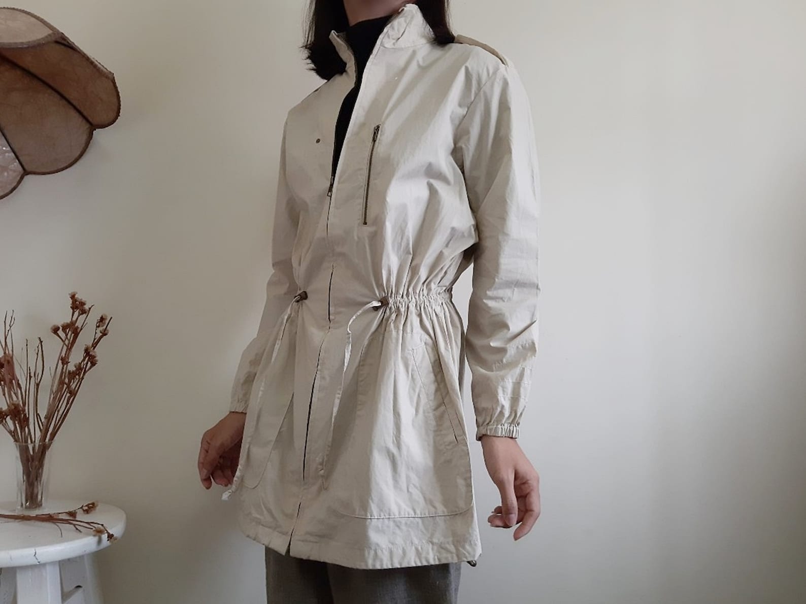 DKNY Vintage Beige Cotton Jacket Womens Long Jacket Retro Etsy