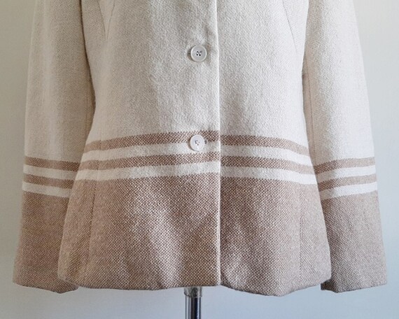 Cream Brown Alpaca Jacket Vintage Striped Jacket … - image 4