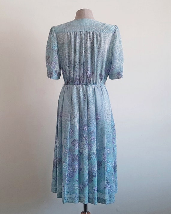 80s Green Blue Floral Dress Vintage Short Sleeve … - image 9