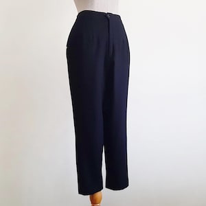 XS Small Vintage Black Tapered Pants Womens High Waisted Trousers Wool Pants Cropped Pants High Rise Pants Elastic Waist Pants S 25" 26" 27"
